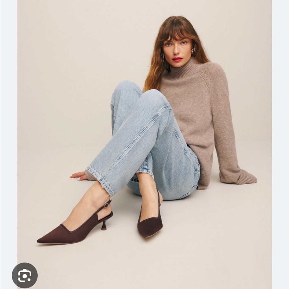 Reformation Walker Slingback Heels in Espresso Satin - Picture 2 of 12